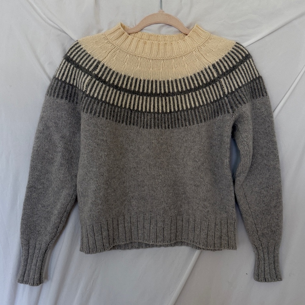 Everlane Merino Wool Jacquard Ski Sweater Fair Isle Gray Size Small
